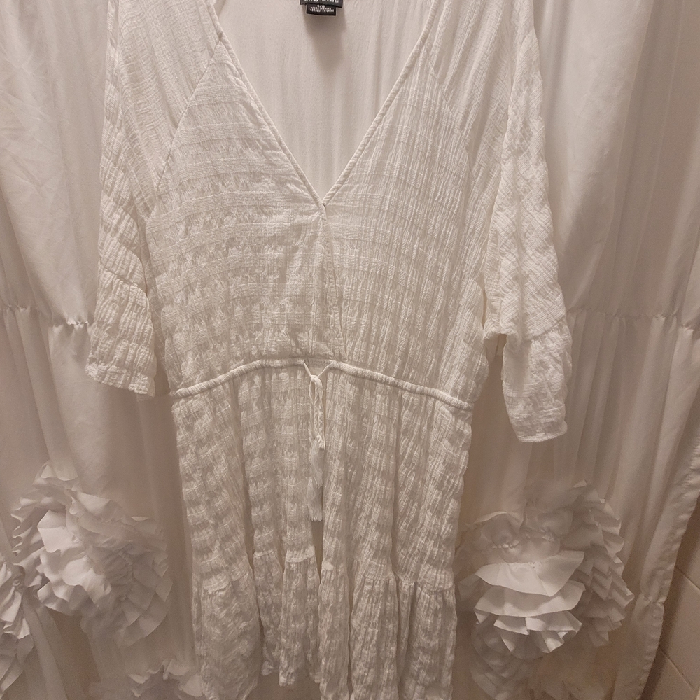 White Textured V-Neck Dress
